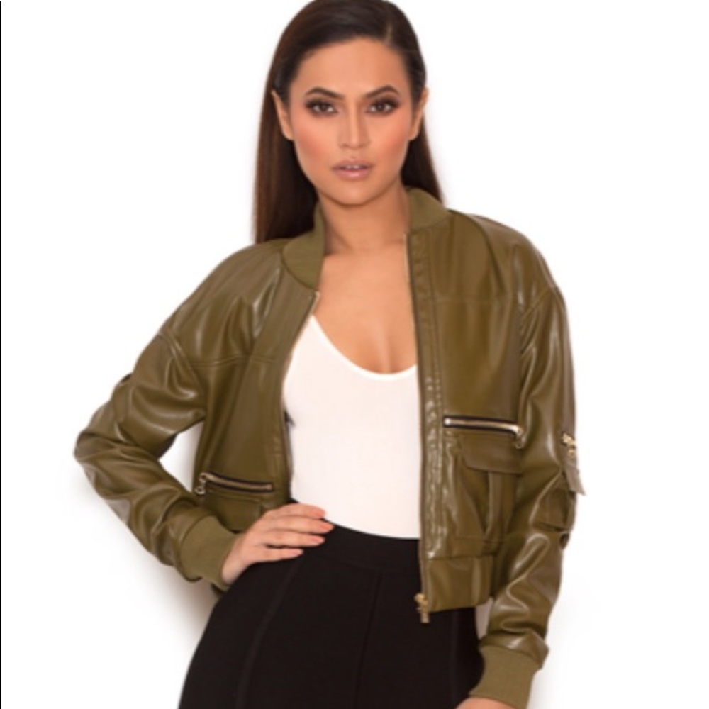 NEW House Of CB Olive Vegan Leather Jacket - Picture 3 of 8